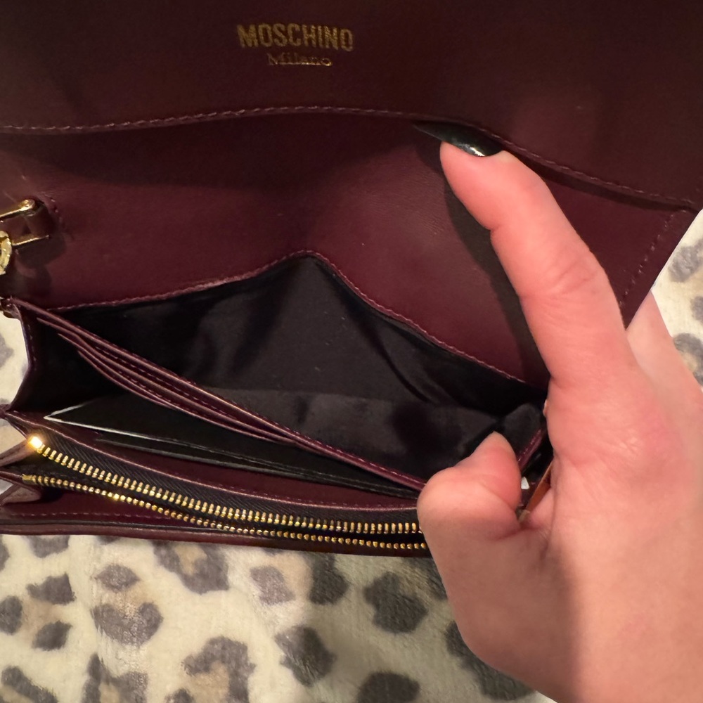 Moschino Quilted Crossbody Bag in Deep Wine with Gold Hardware - Picture 7 of 12